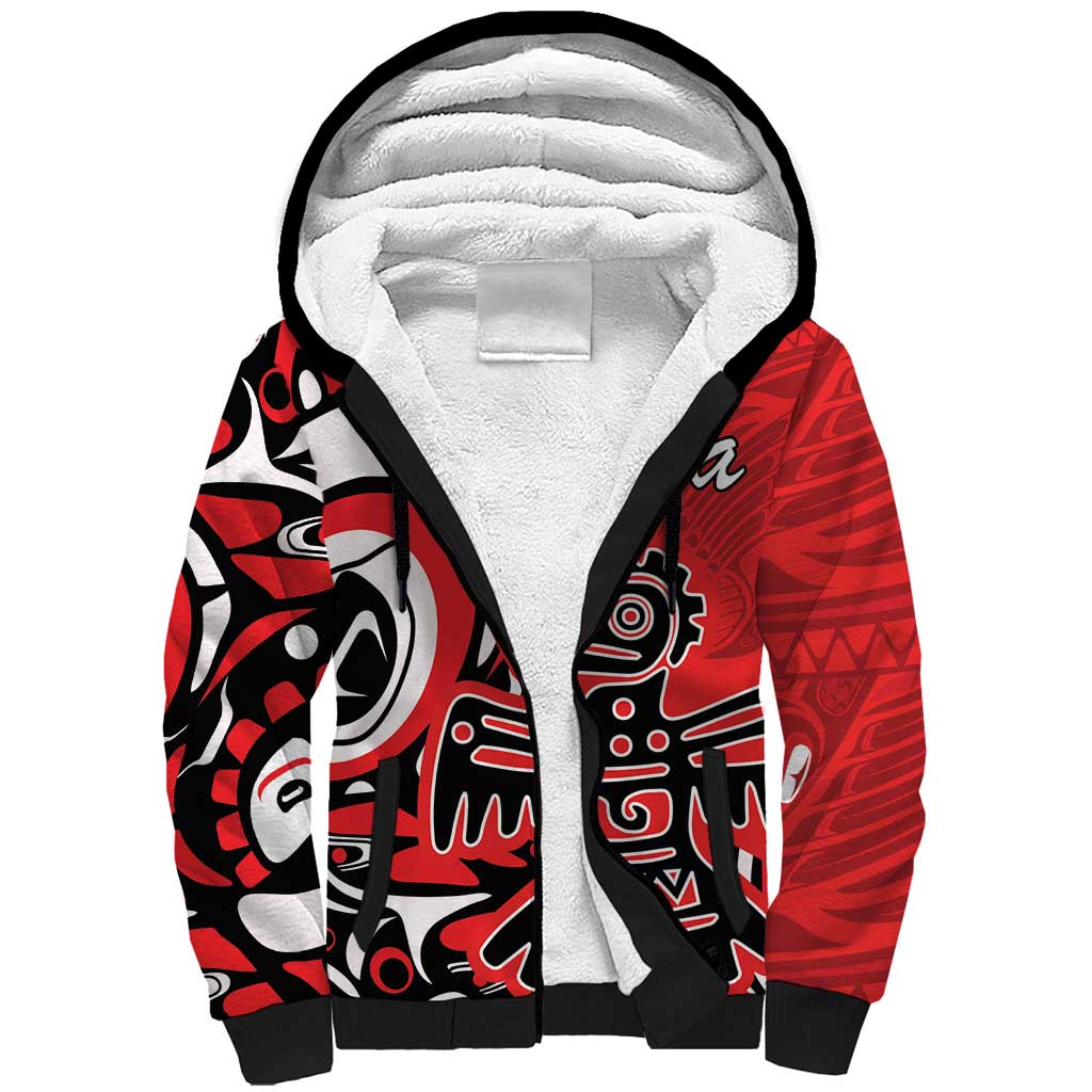 Personalized Canada Haida Eagle Sherpa Hoodie Red Style - Wonder Print Shop