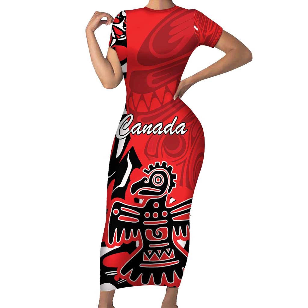 Personalized Canada Haida Eagle Short Sleeve Bodycon Dress Red Style - Wonder Print Shop