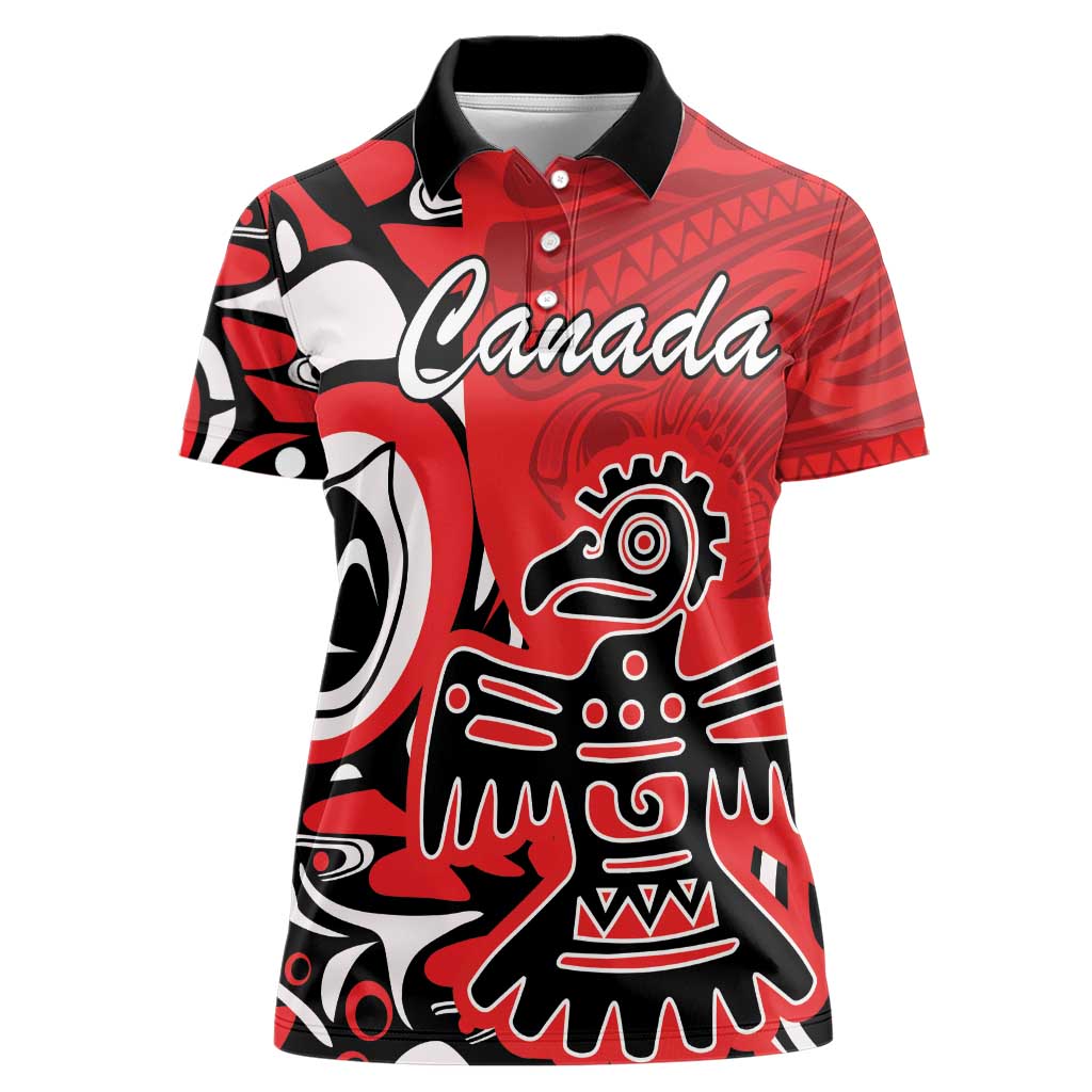 Personalized Canada Haida Eagle Women Polo Shirt Red Style - Wonder Print Shop