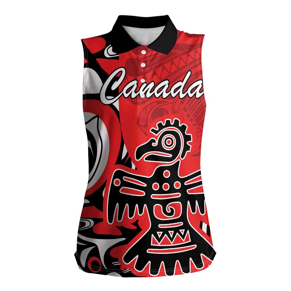 Personalized Canada Haida Eagle Women Sleeveless Polo Shirt Red Style - Wonder Print Shop