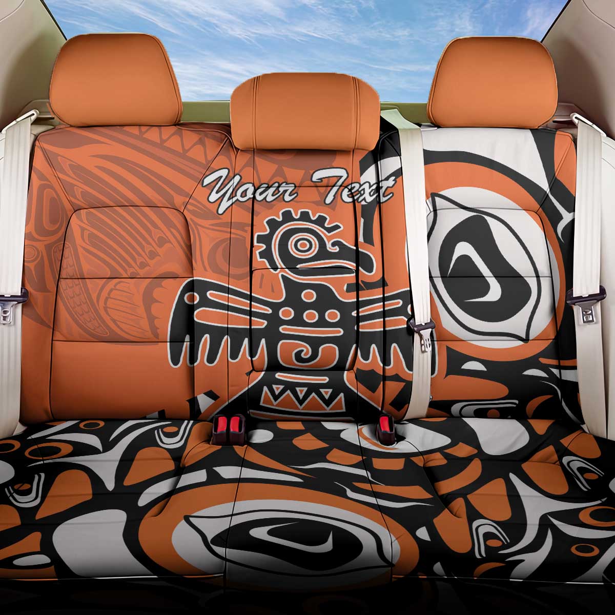 Personalized Canada Haida Eagle Back Car Seat Cover Orange Style - Wonder Print Shop