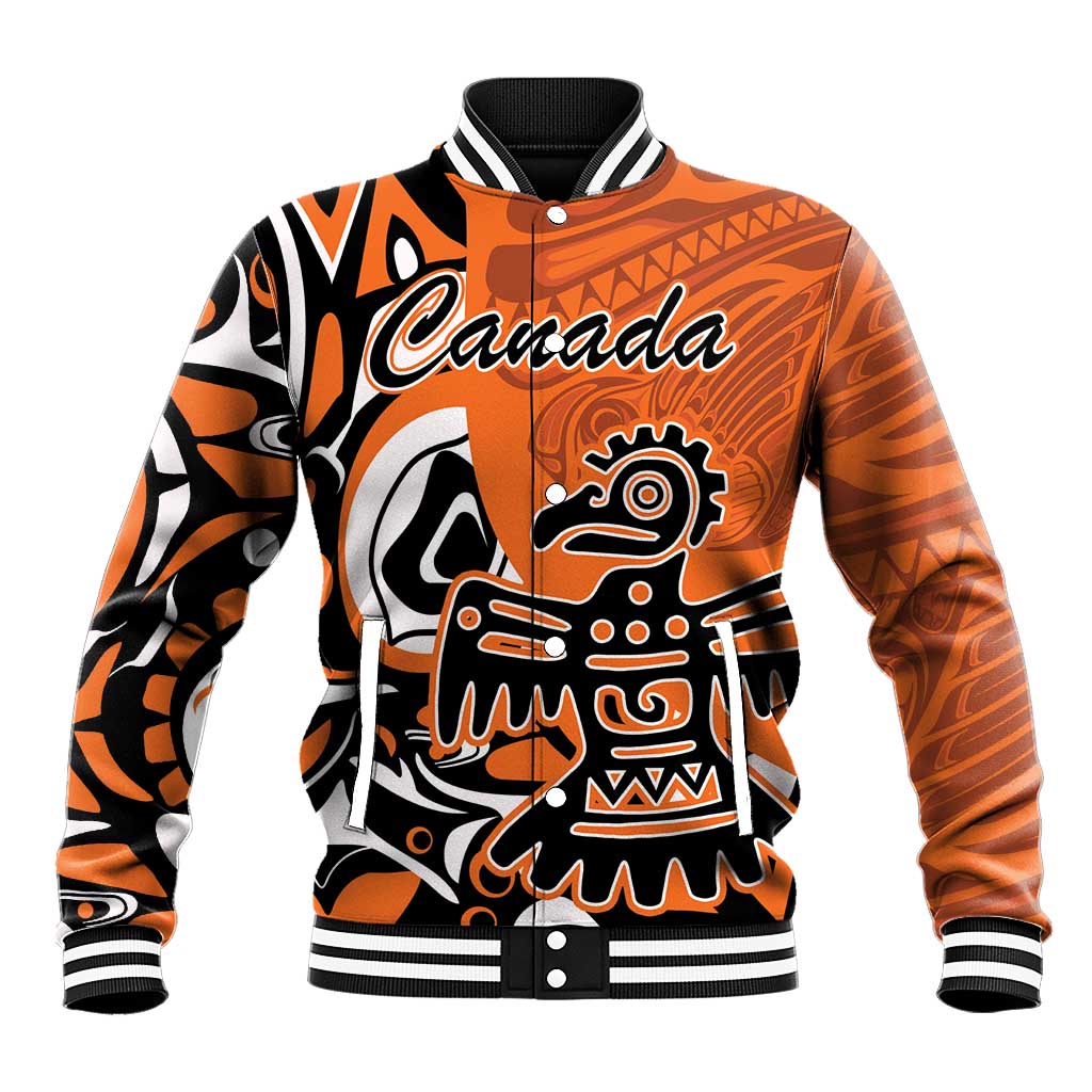 Personalized Canada Haida Eagle Baseball Jacket Orange Style - Wonder Print Shop