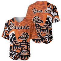 Orange baseball jersey with Canada and Your text, Haida-style eagle graphics