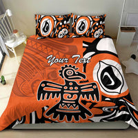 Orange eagle duvet with “Your Text” lettering and matching tribal pattern pillow covers