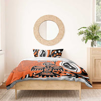 Orange duvet cover with black-and-white eagle design and “Your Text,” plus matching pillow