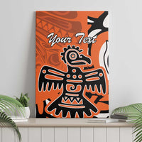Orange Haida eagle canvas wall art with customizable text, tribal eagle illustration