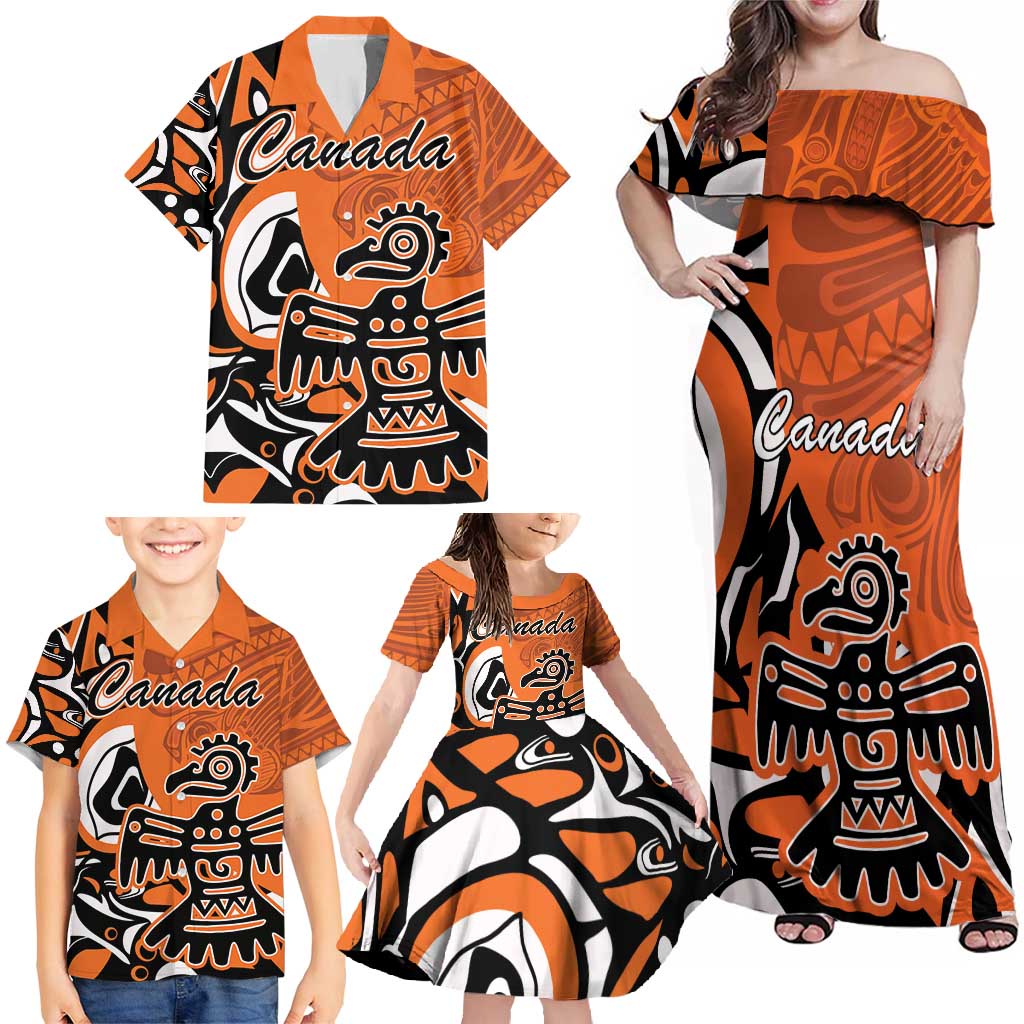 Personalized Canada Haida Eagle Family Matching Off Shoulder Maxi Dress and Hawaiian Shirt Orange Style - Wonder Print Shop