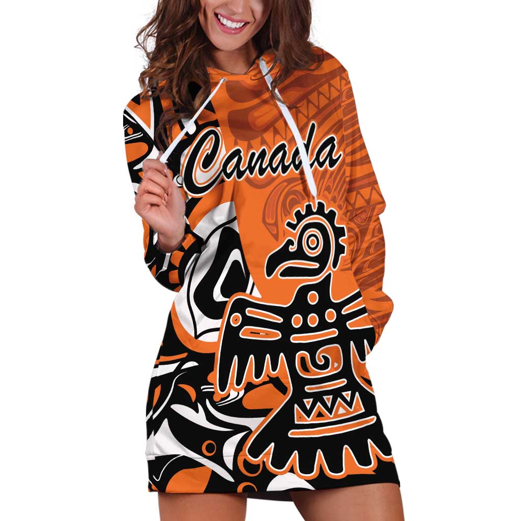 Personalized Canada Haida Eagle Hoodie Dress Orange Style - Wonder Print Shop