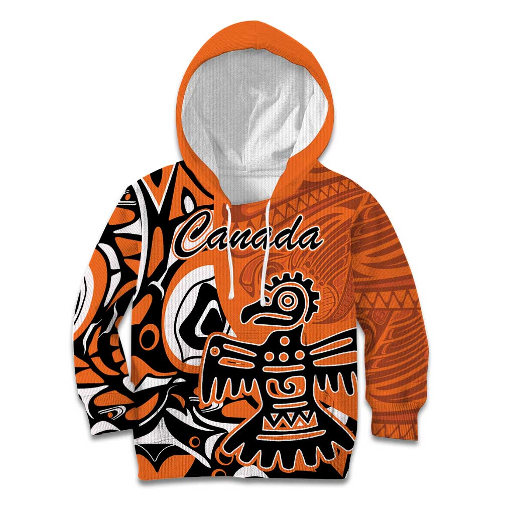 Personalized Canada Haida Eagle Kid Hoodie Orange Style - Wonder Print Shop