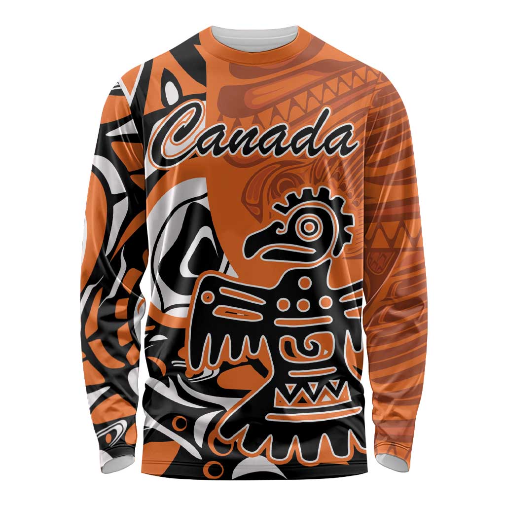 Personalized Canada Haida Eagle Long Sleeve Shirt Orange Style - Wonder Print Shop