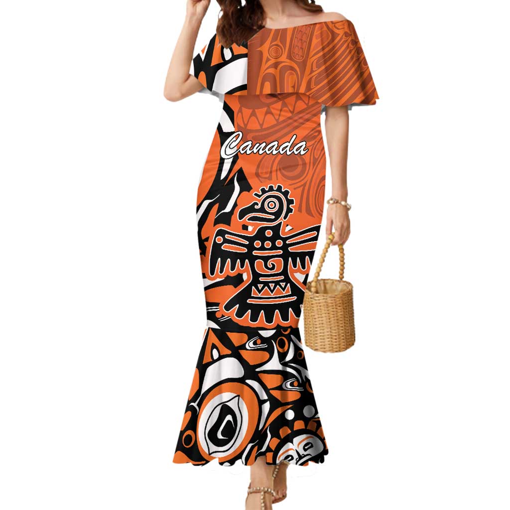 Personalized Canada Haida Eagle Mermaid Dress Orange Style - Wonder Print Shop