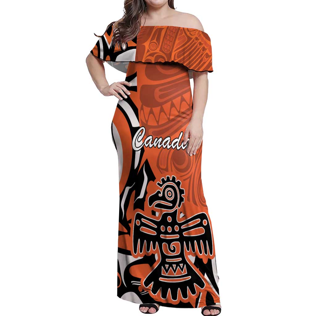 Personalized Canada Haida Eagle Off Shoulder Maxi Dress Orange Style - Wonder Print Shop