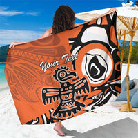 Orange and black eagle-style patterned sarong with 'Your Text' custom print