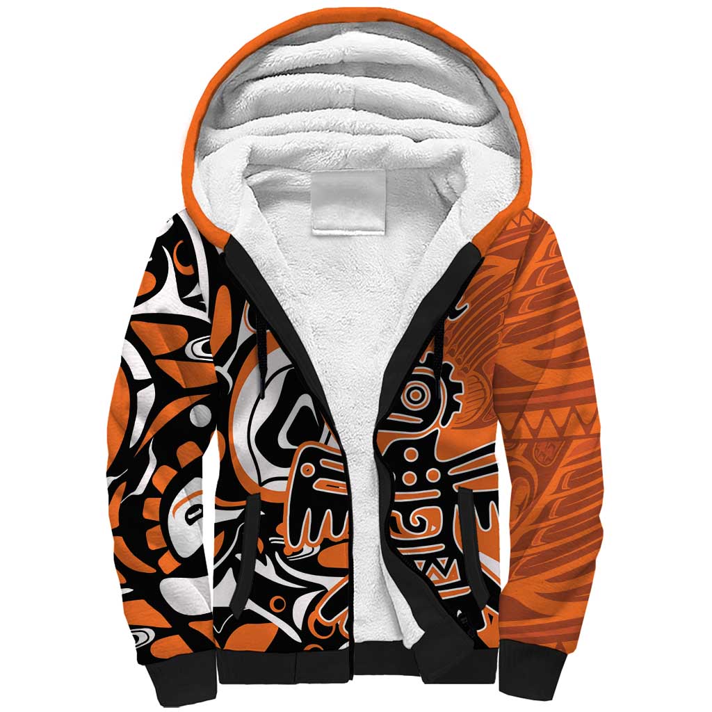 Personalized Canada Haida Eagle Sherpa Hoodie Orange Style - Wonder Print Shop