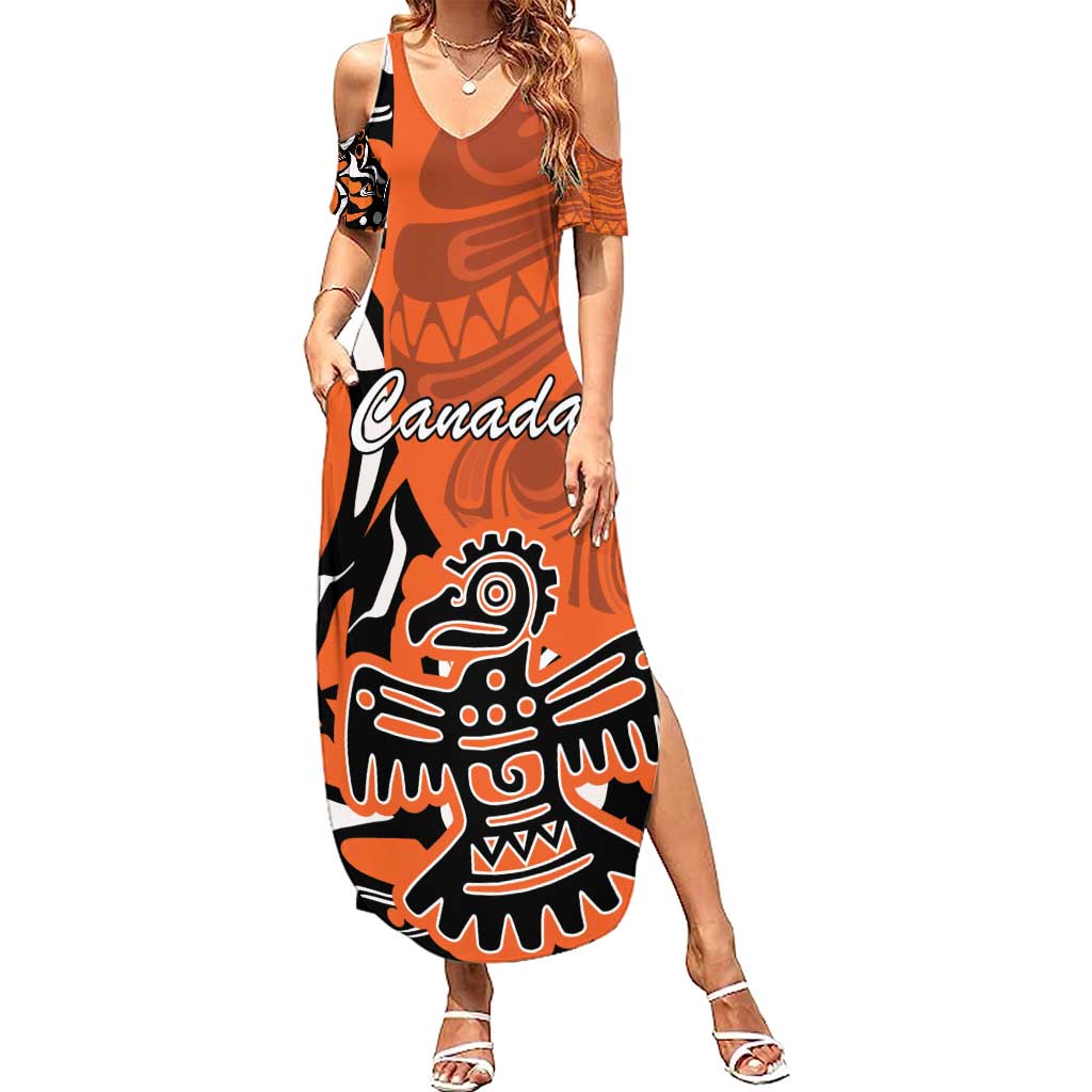 Personalized Canada Haida Eagle Summer Maxi Dress Orange Style