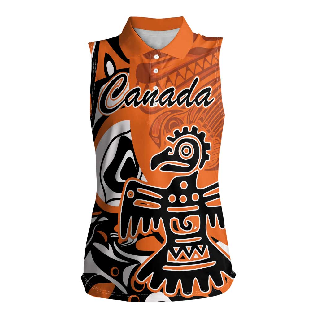 Personalized Canada Haida Eagle Women Sleeveless Polo Shirt Orange Style