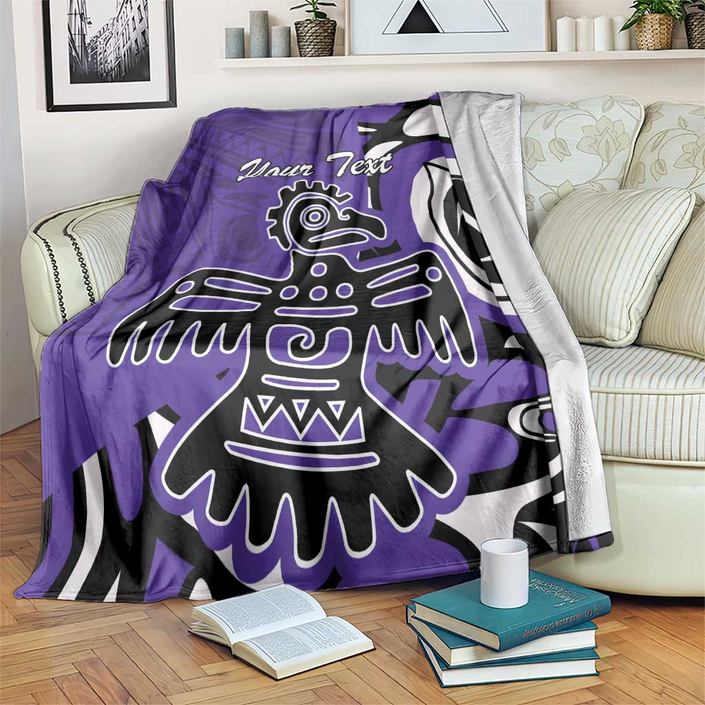 Purple personalized blanket with bold eagle/Haida motif and 'Your Text'