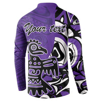 Purple button sweatshirt with back eagle graphic and 'Your text' print.
