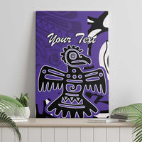 Purple canvas wall art featuring a Haida eagle and "Your Text" lettering across the design.