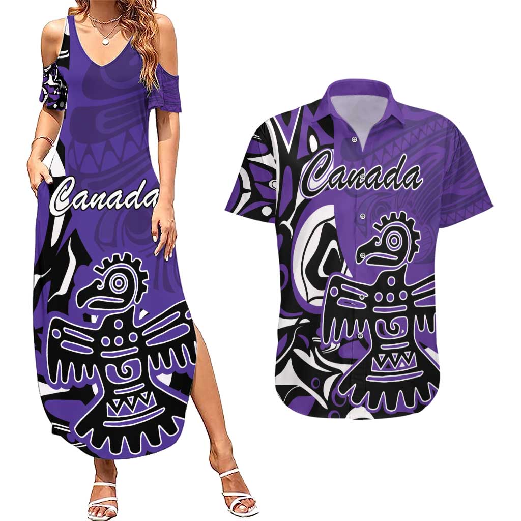 Personalized Canada Haida Eagle Couples Matching Summer Maxi Dress and Hawaiian Shirt Purple Style - Wonder Print Shop