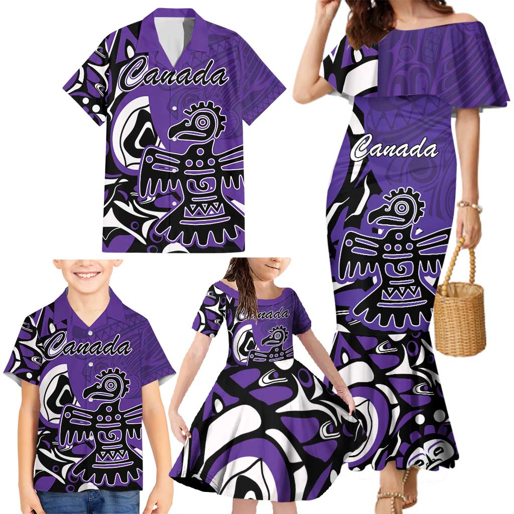 Personalized Canada Haida Eagle Family Matching Mermaid Dress and Hawaiian Shirt Purple Style - Wonder Print Shop