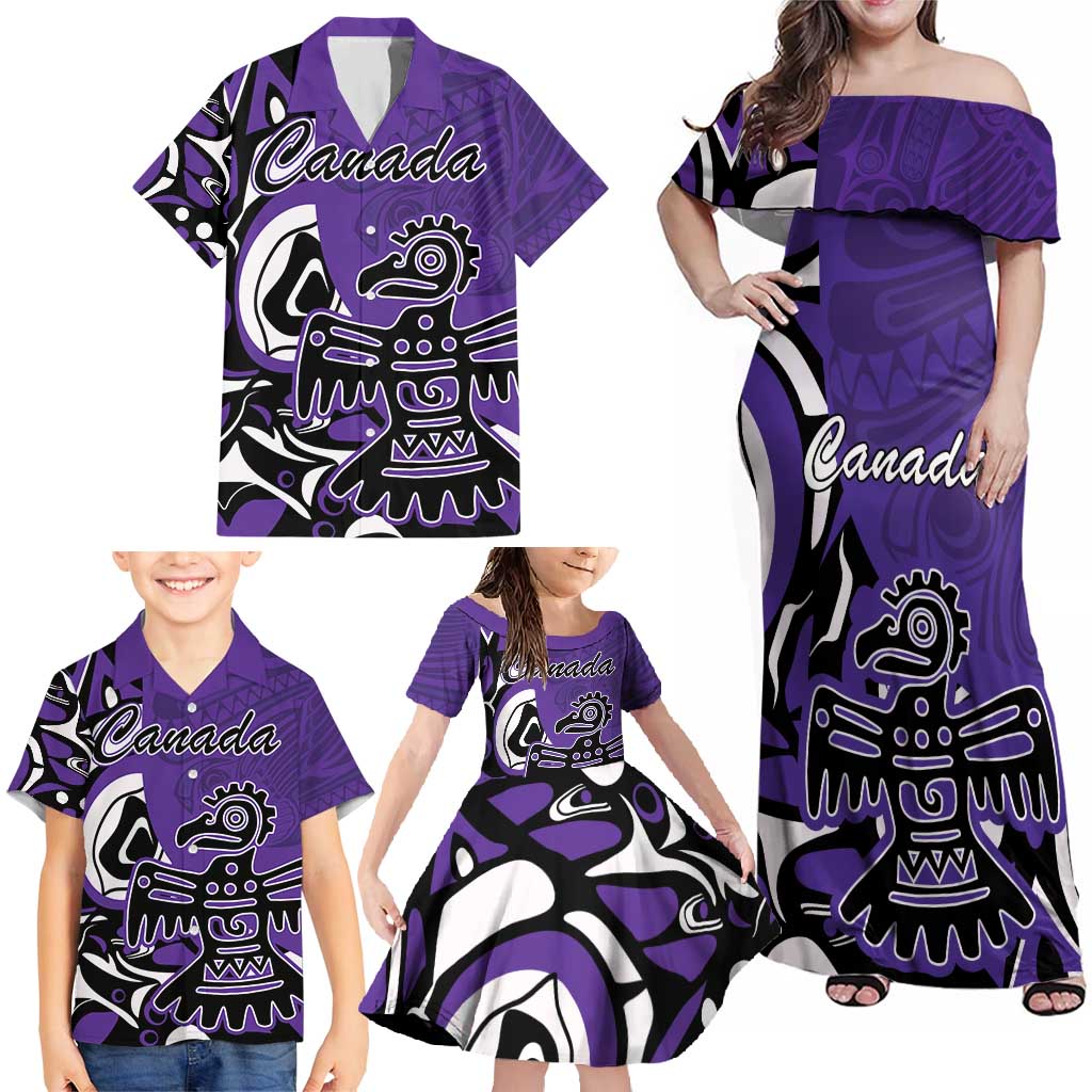 Personalized Canada Haida Eagle Family Matching Off Shoulder Maxi Dress and Hawaiian Shirt Purple Style - Wonder Print Shop