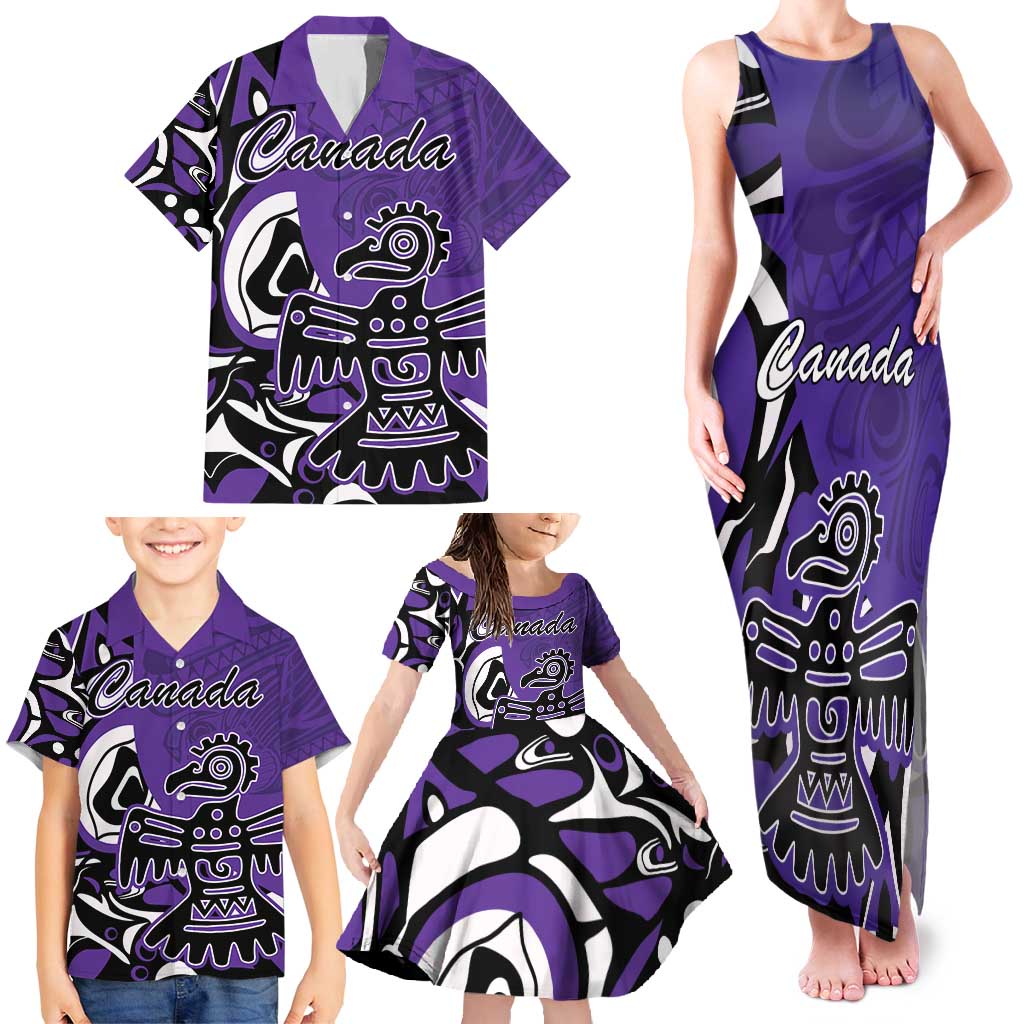 Personalized Canada Haida Eagle Family Matching Tank Maxi Dress and Hawaiian Shirt Purple Style - Wonder Print Shop