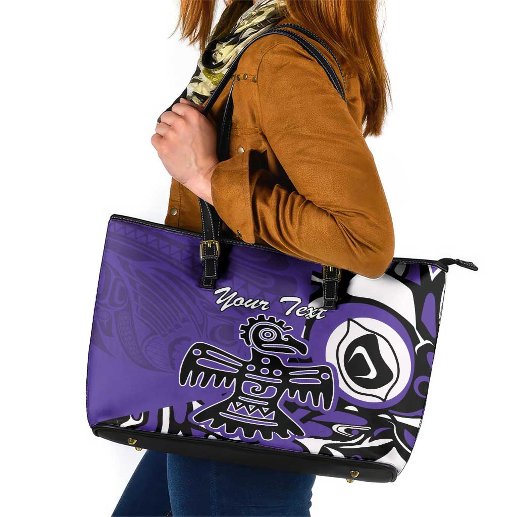 Personalized Canada Haida Eagle Leather Tote Bag Purple Style