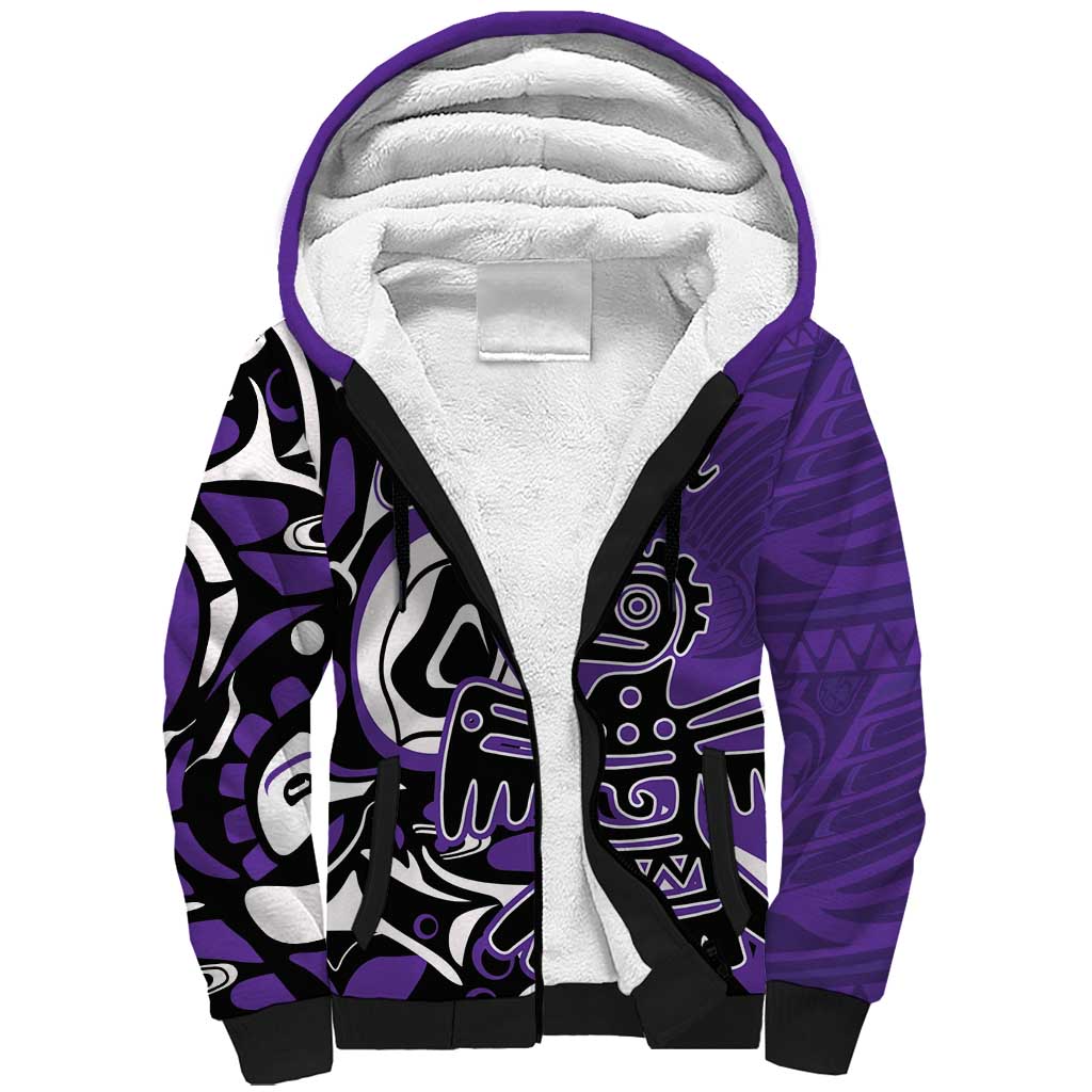 Personalized Canada Haida Eagle Sherpa Hoodie Purple Style