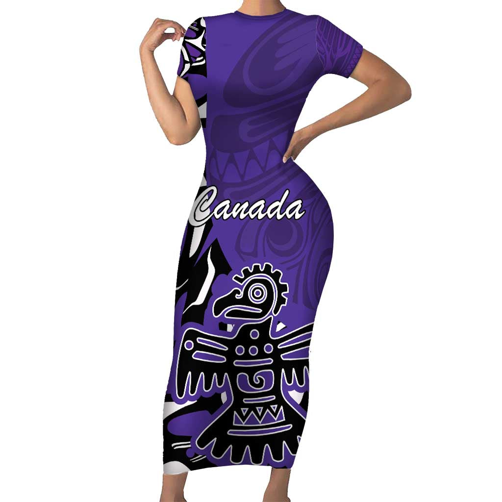 Personalized Canada Haida Eagle Short Sleeve Bodycon Dress Purple Style