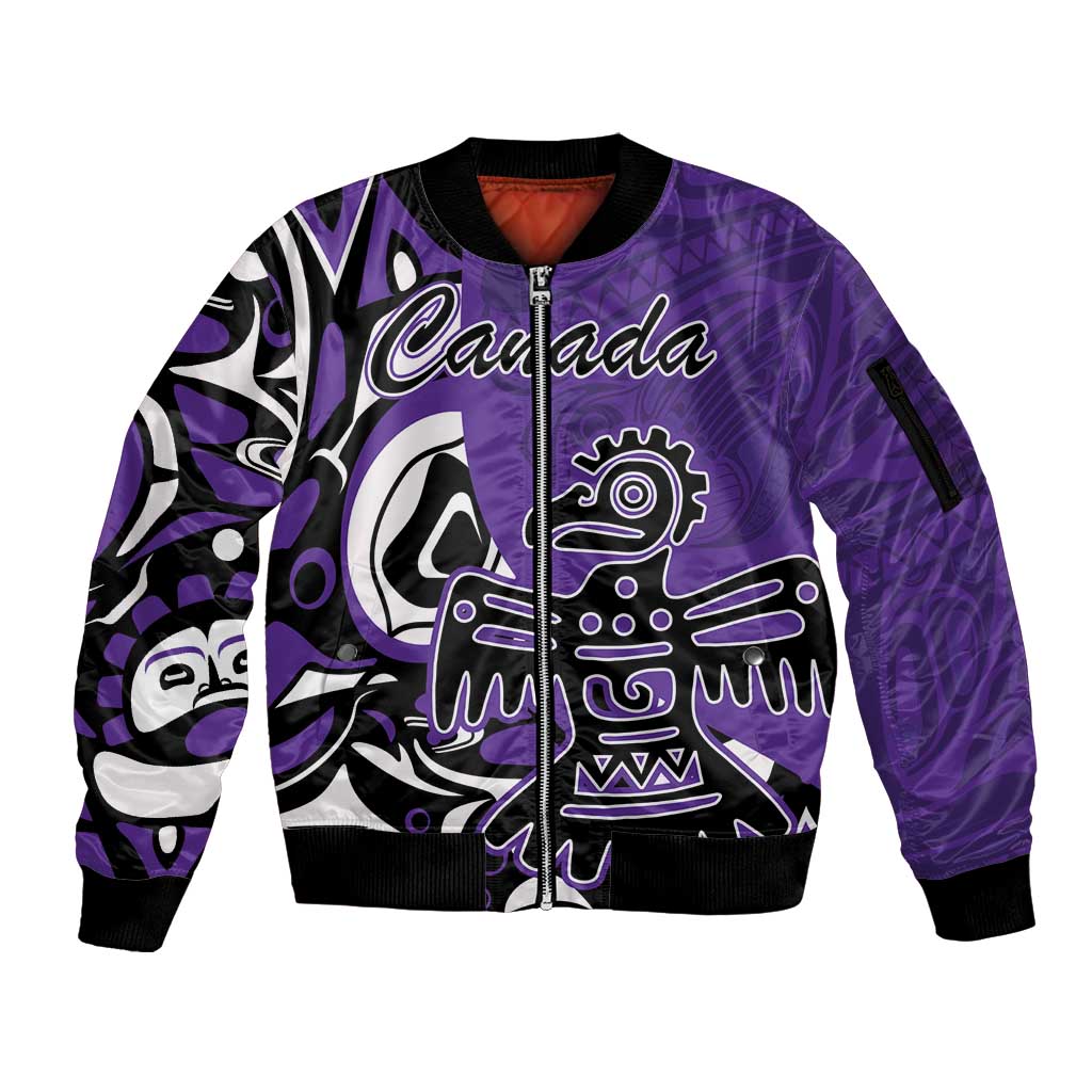 Personalized Canada Haida Eagle Sleeve Zip Bomber Jacket Purple Style