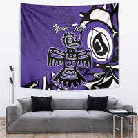 Purple Haida-style tapestry with eagle graphic and customizable text