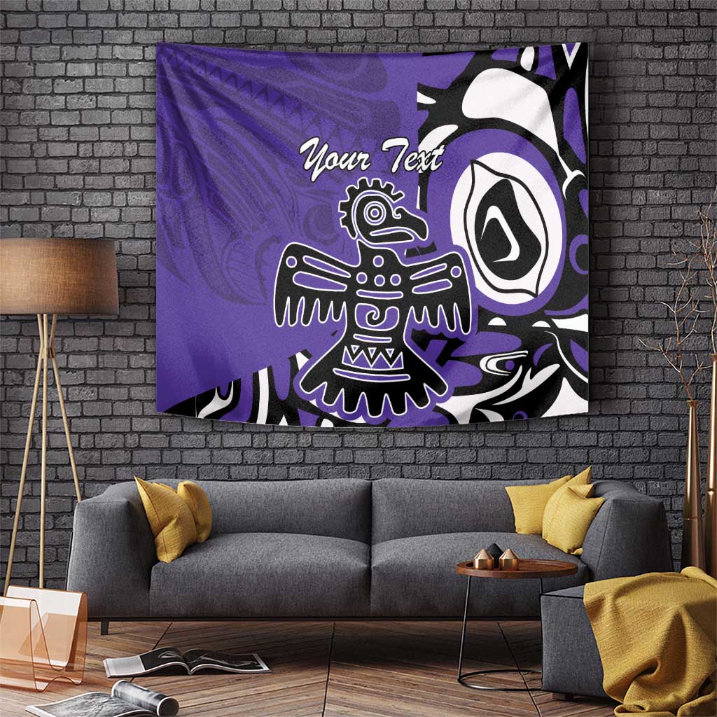 Purple Haida-style tapestry featuring a bold eagle design and custom text