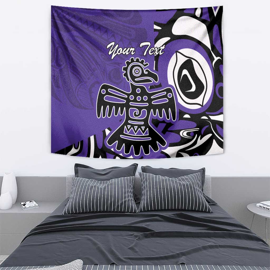 Purple eagle-themed Haida tapestry with tribal bird artwork and custom text