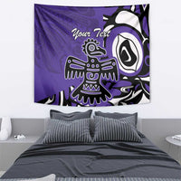 Purple eagle-themed Haida tapestry with tribal bird artwork and custom text