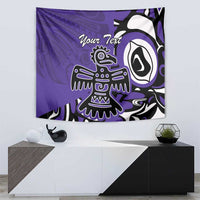 Purple Haida eagle tapestry with large tribal graphic and customizable text