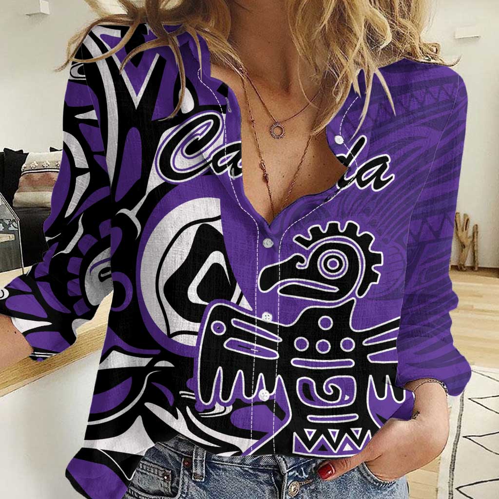 Personalized Canada Haida Eagle Women Casual Shirt Purple Style