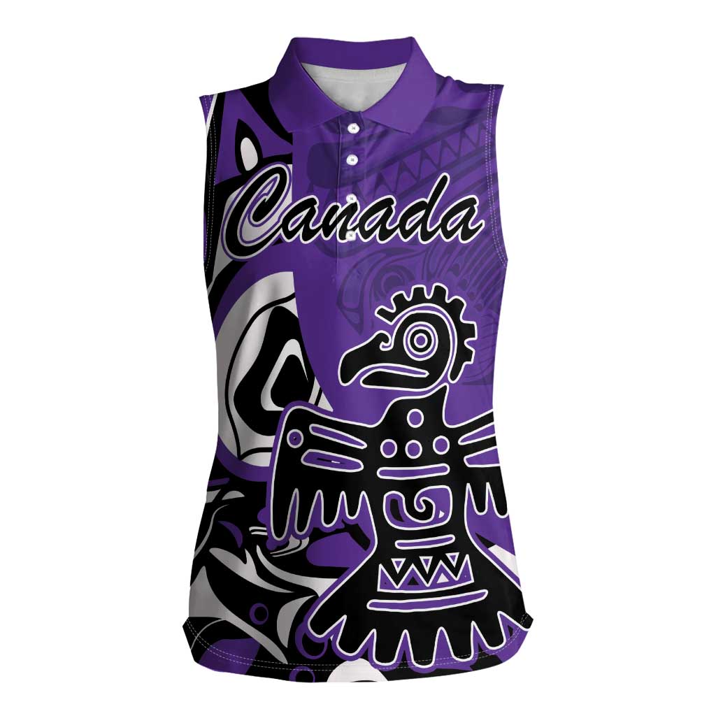 Personalized Canada Haida Eagle Women Sleeveless Polo Shirt Purple Style