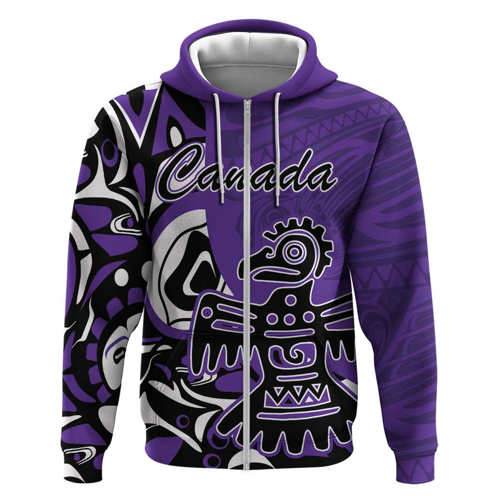 Personalized Canada Haida Eagle Zip Hoodie Purple Style