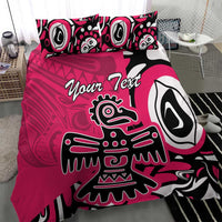 Pink duvet cover with 'Your Text' and bold black-and-white eagle artwork