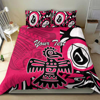 Pink duvet cover set with two pillowcases, featuring black-and-white eagle design
