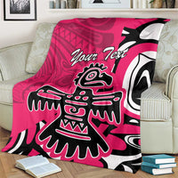 Pink throw blanket featuring large white-and-black eagle design with 'Your Text'.