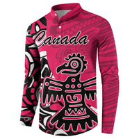 Pink button-front sweatshirt with large Haida eagle graphic and white Canada script