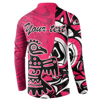 Pink button-front sweatshirt with back Haida eagle graphic and custom 'Your text'