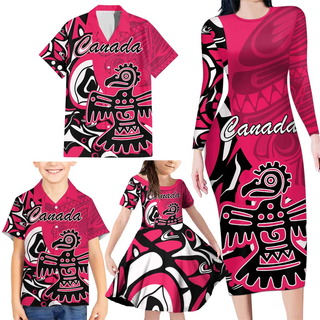 Personalized Canada Haida Eagle Family Matching Long Sleeve Bodycon Dress and Hawaiian Shirt Pink Style - Wonder Print Shop