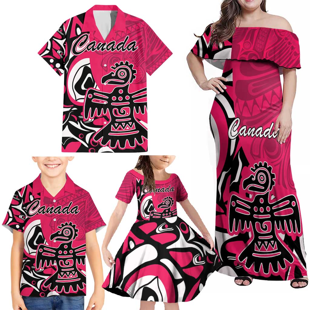 Personalized Canada Haida Eagle Family Matching Off Shoulder Maxi Dress and Hawaiian Shirt Pink Style - Wonder Print Shop