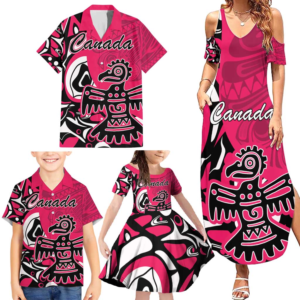 Personalized Canada Haida Eagle Family Matching Summer Maxi Dress and Hawaiian Shirt Pink Style - Wonder Print Shop