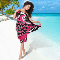 Pink wrap sarong with black/white eagle design and 'Your Text' print
