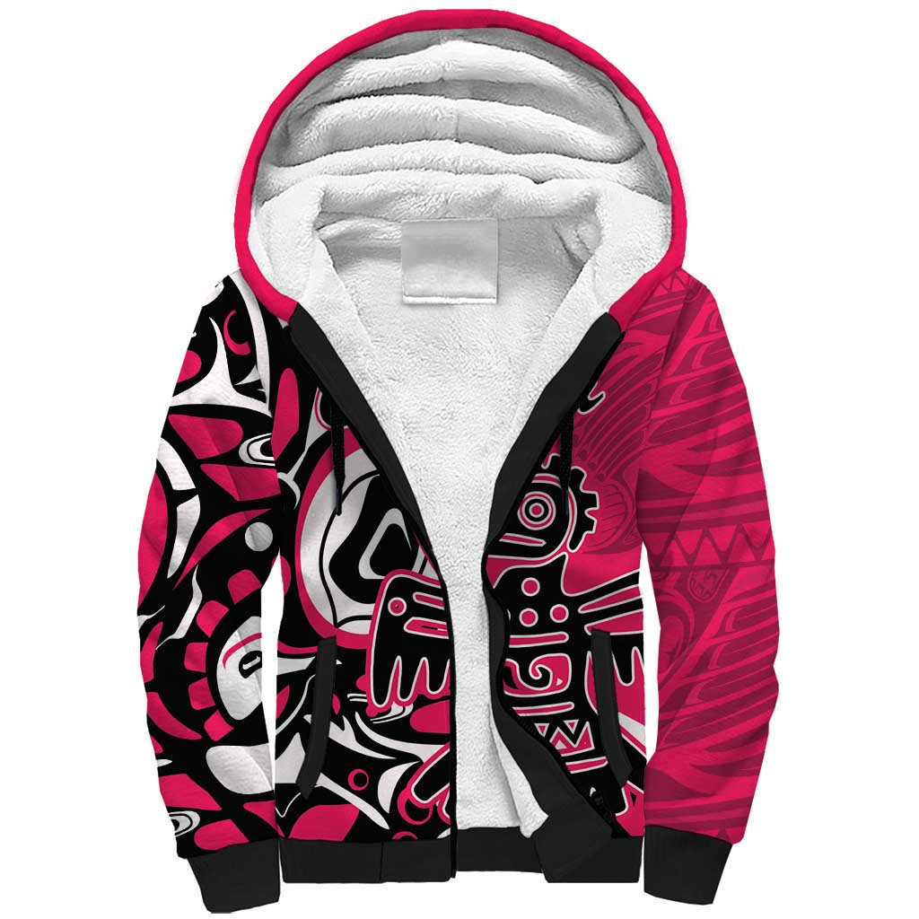 Personalized Canada Haida Eagle Sherpa Hoodie Pink Style