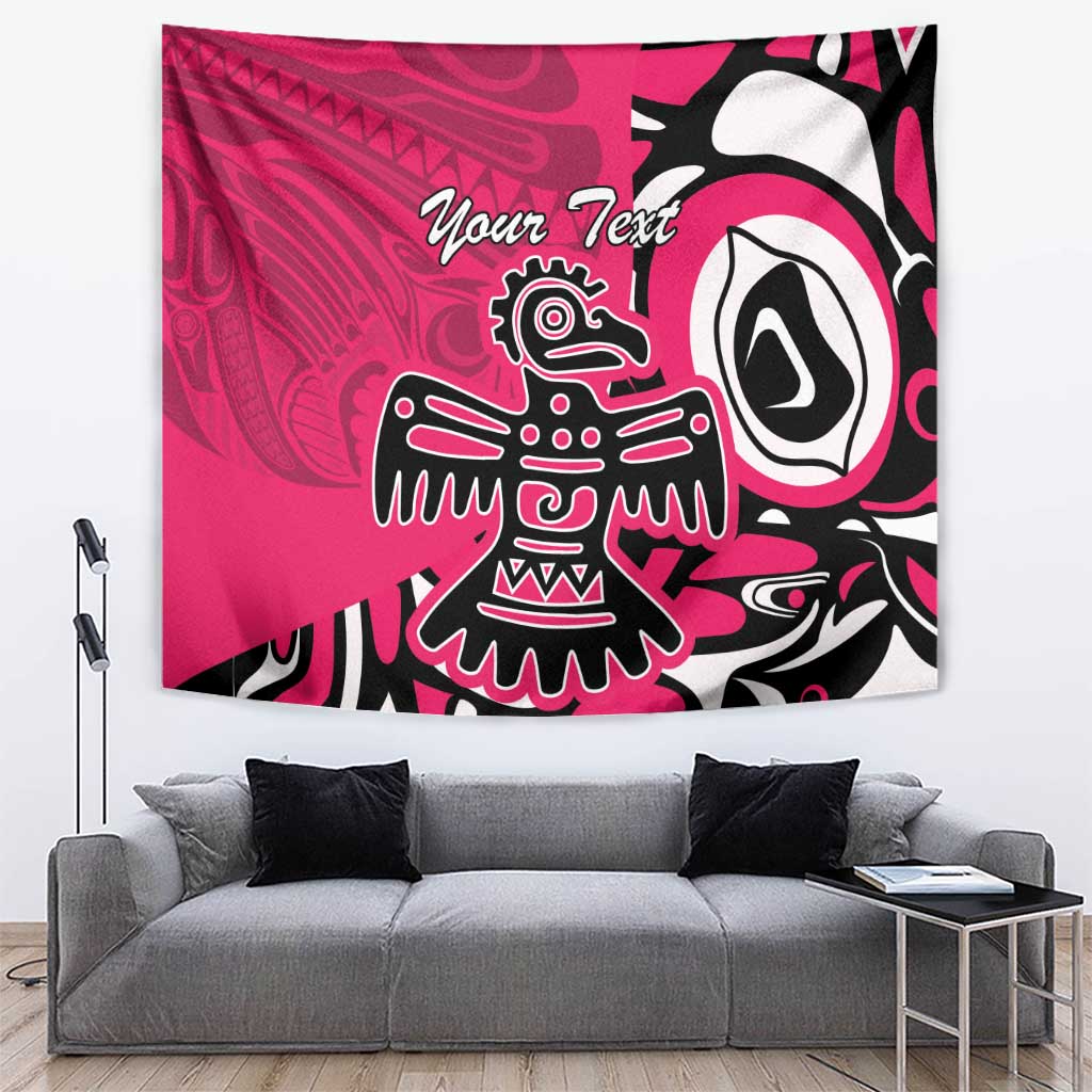 Pink personalized tapestry with bold black-and-white eagle and stylized tribal pattern